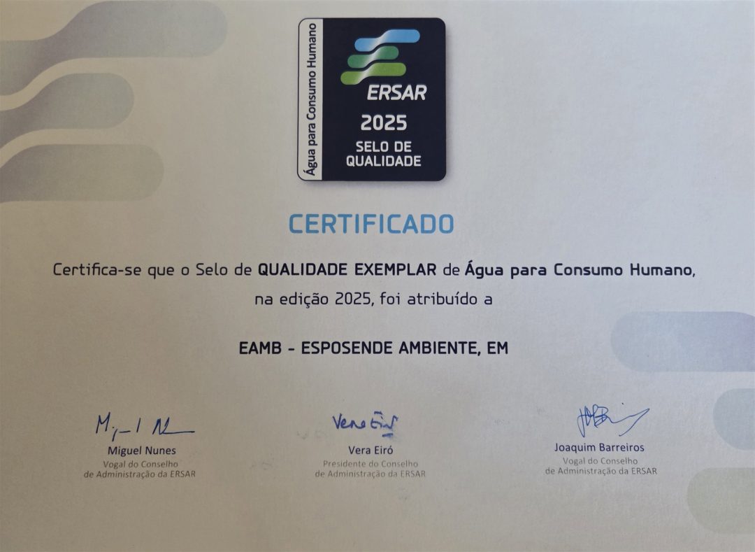 Esposende Ambiente distinguida pela ERSAR com Selo de Qualidade Exemplar da Água para Consumo Humano 2 20251119 150711 1420 x 1944